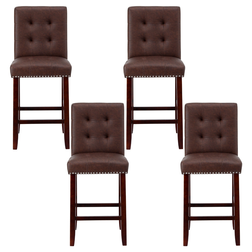 Set of 4 Stirling Leather Bar Stools - Brown