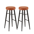 Set of 2 Barossa Round Leather Bar Stools - Brown