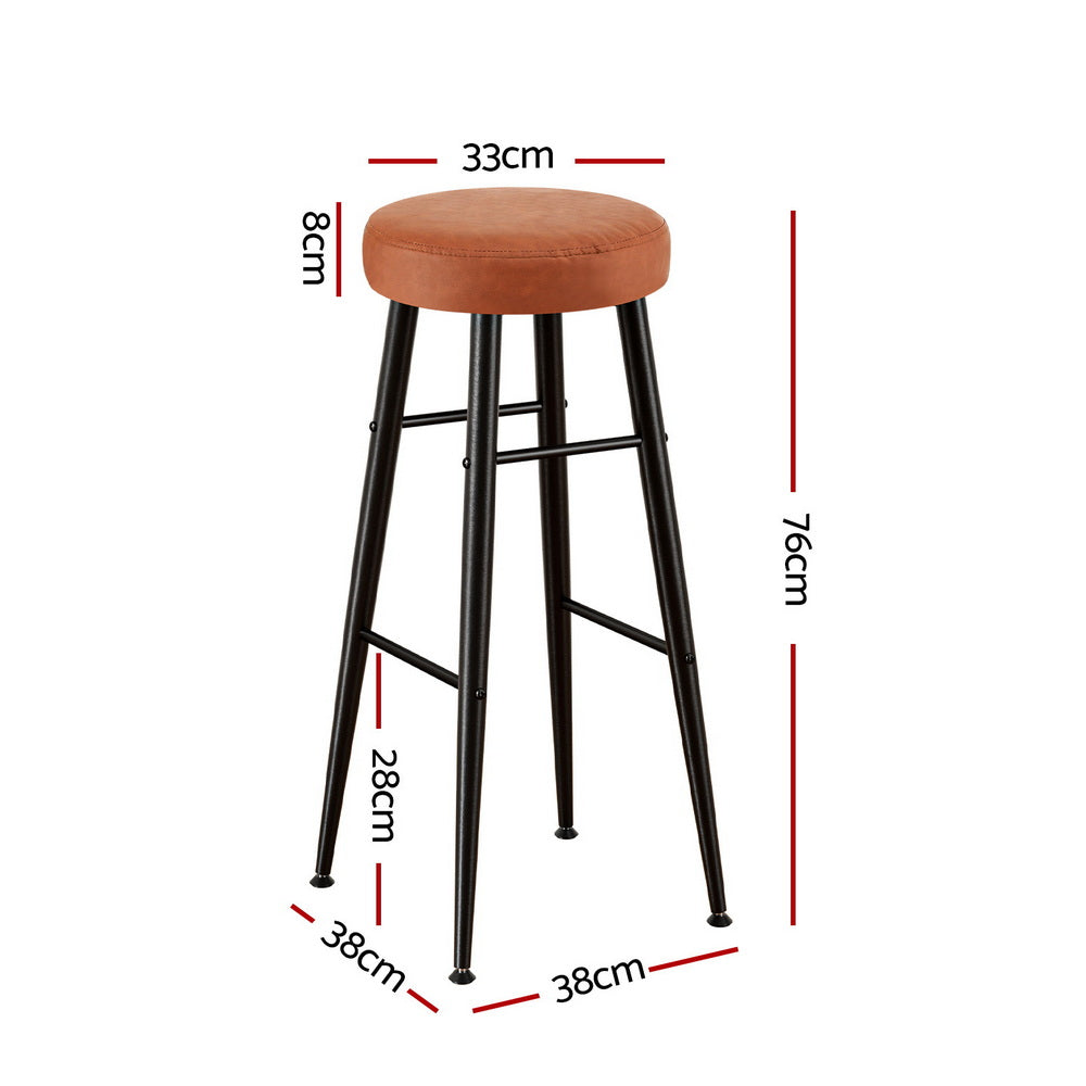 Set of 2 Barossa Round Leather Bar Stools - Brown