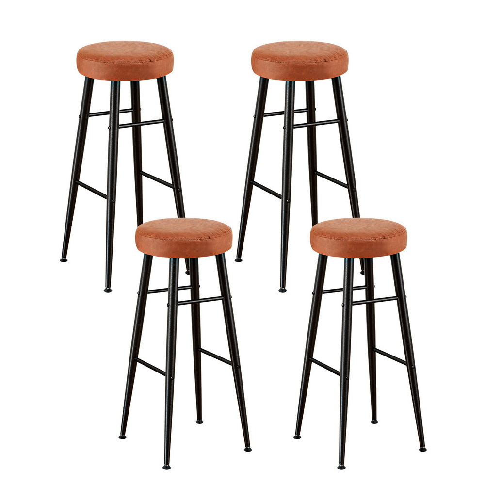 Set of 4 Barossa Round Leather Bar Stools - Brown