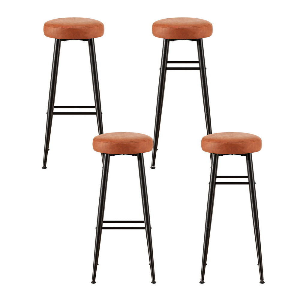 Set of 4 Barossa Round Leather Bar Stools - Brown