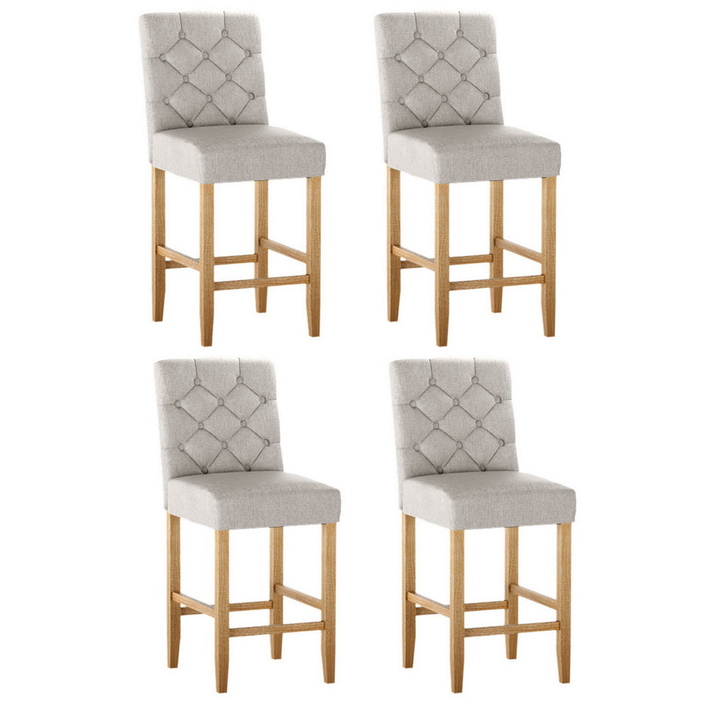 4x Bar Stools Linen Upholstered Chairs