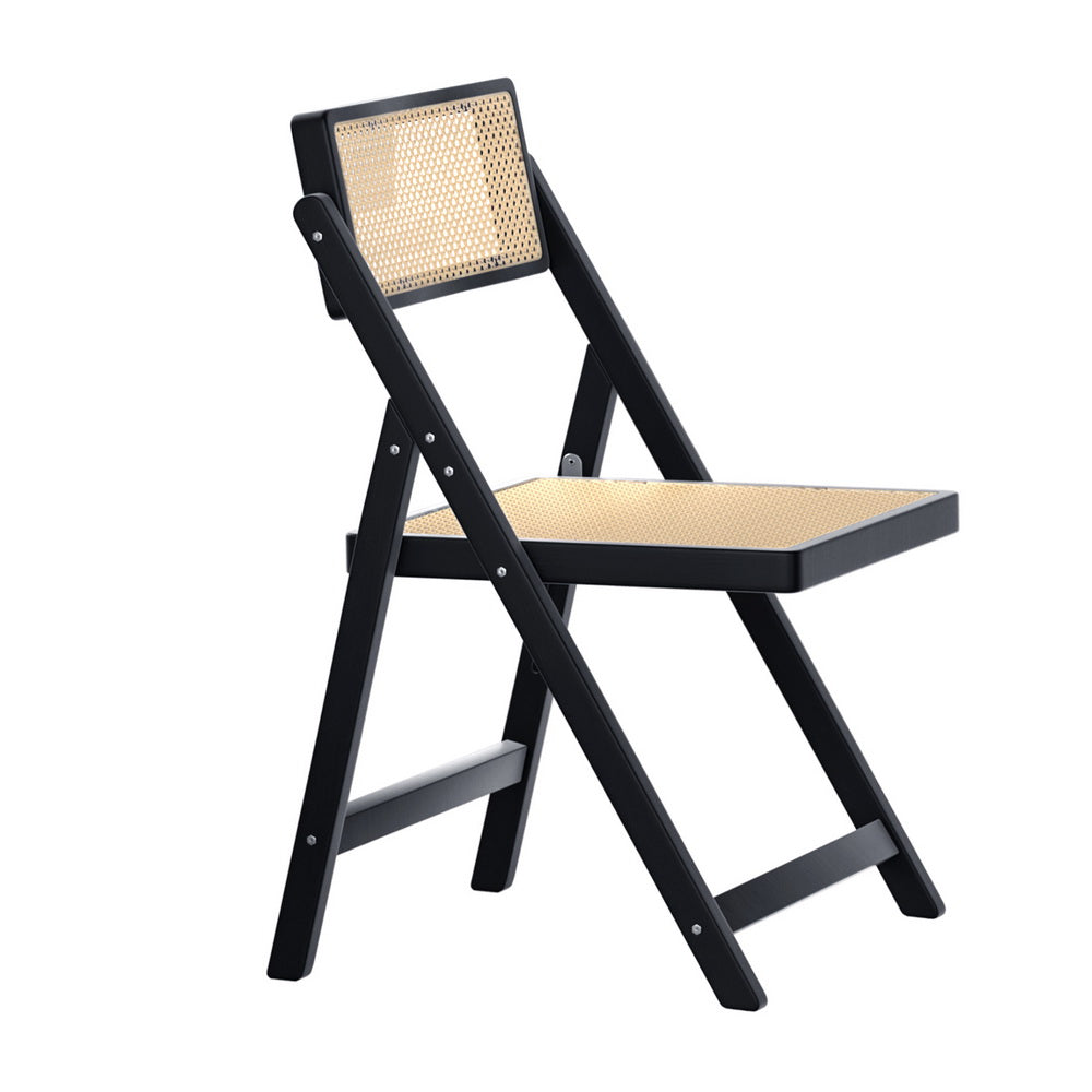 Foldable Rattan Dining Chair Wooden Black