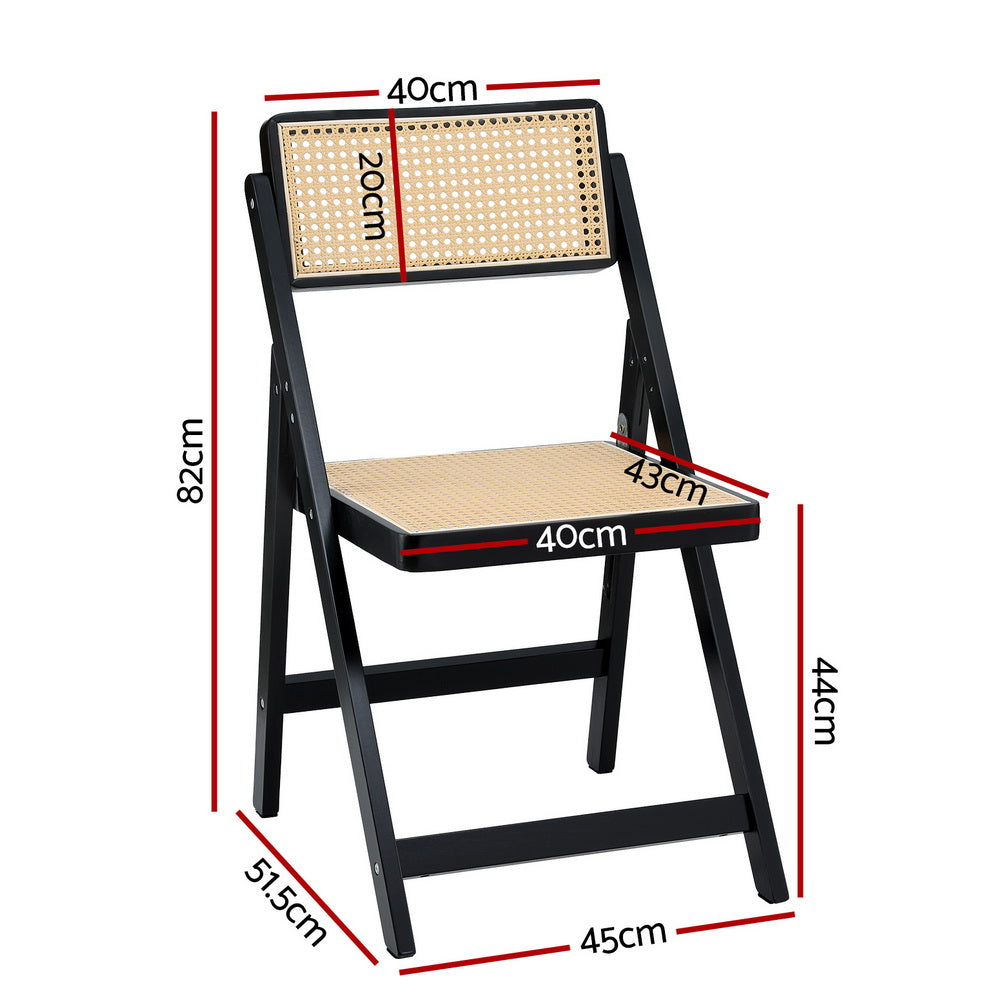 Foldable Rattan Dining Chair Wooden Black