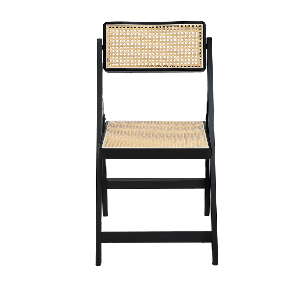 Foldable Rattan Dining Chair Wooden Black