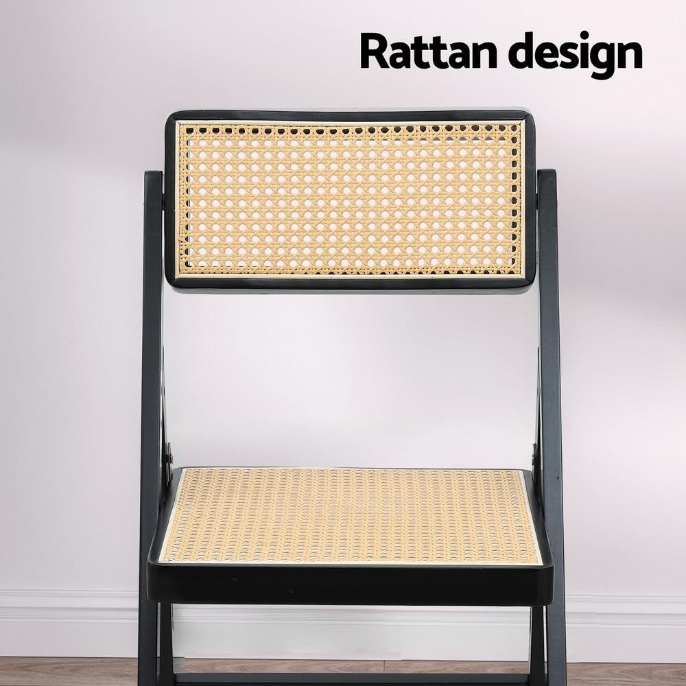 Foldable Rattan Dining Chair Wooden Black