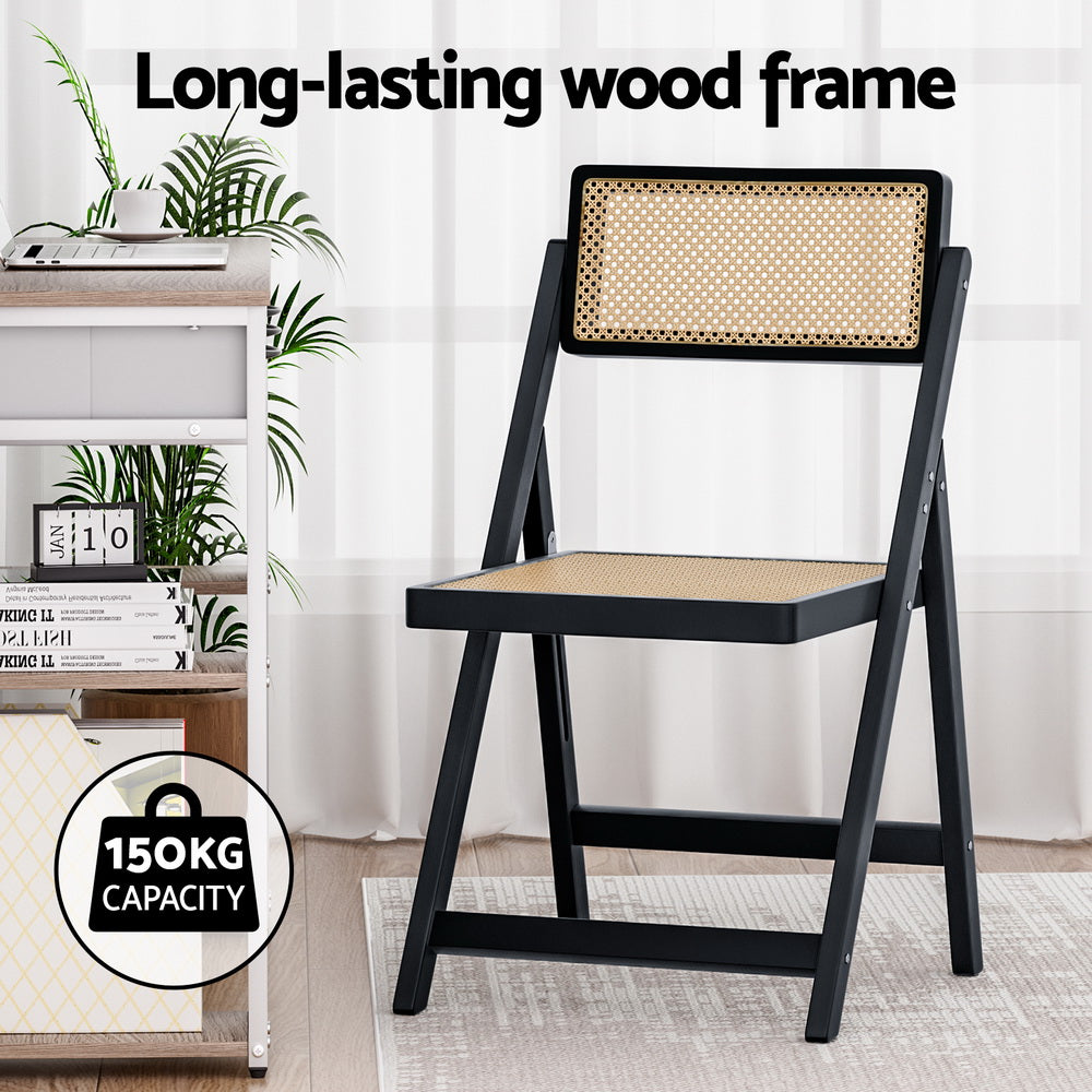 Foldable Rattan Dining Chair Wooden Black