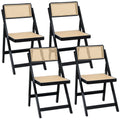 Set of 4 Dining Chairs Wooden Rattan Foldable Black