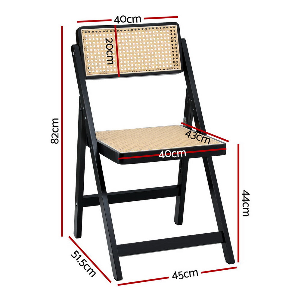 Set of 4 Dining Chairs Wooden Rattan Foldable Black