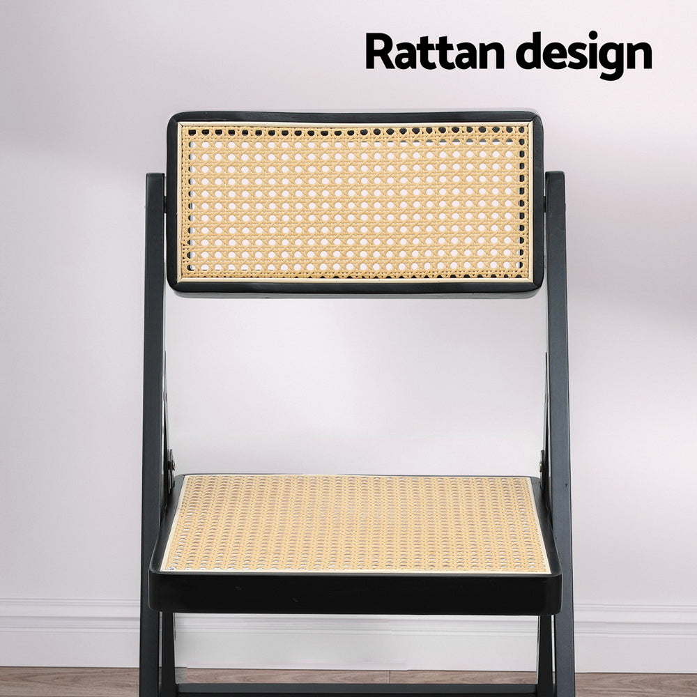 Set of 4 Dining Chairs Wooden Rattan Foldable Black