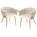 Set of 2 Dining Chairs Velvet Armchair Beige