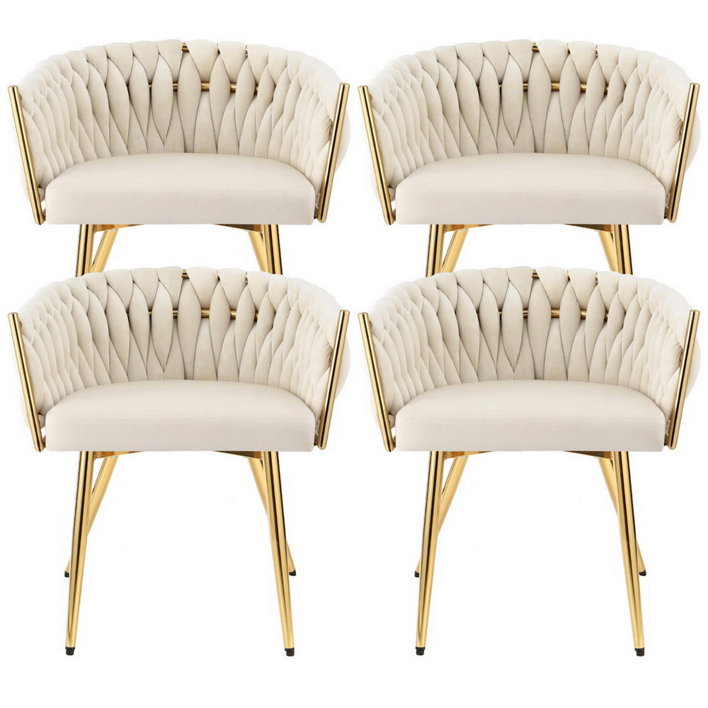 Set of 4 Dining Chairs Velvet Armchair Beige