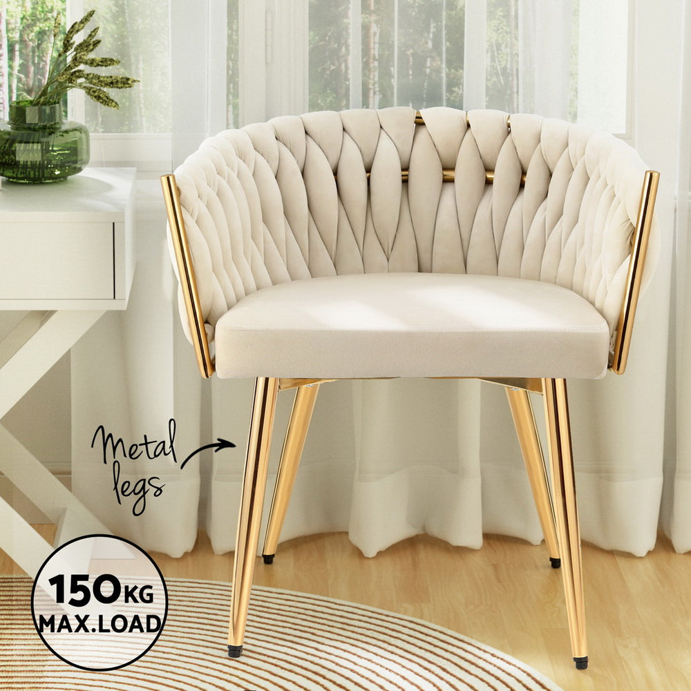 Set of 4 Dining Chairs Velvet Armchair Beige