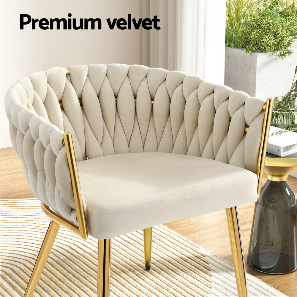 Set of 4 Dining Chairs Velvet Armchair Beige