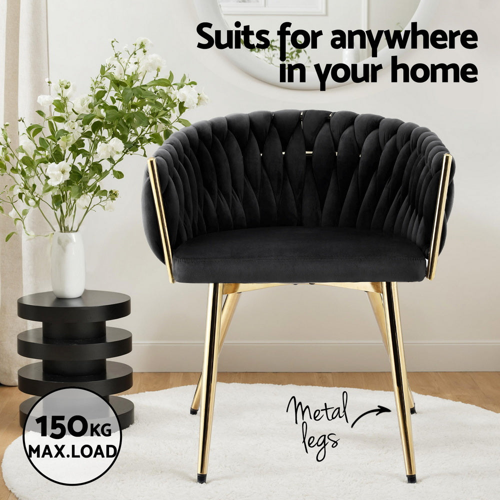 Dining Chair Armchair Cafe Kitchen Lounge Chairs Velvet Weaving Black