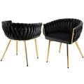 Set of 2 Dining Chairs Velvet Armchair Black