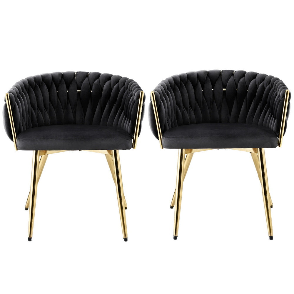 Set of 2 Dining Chairs Velvet Armchair Black