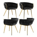 Set of 4 Dining Chairs Velvet Armchair Black