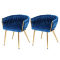 Set of 2 Dining Chairs Velvet Weaving Armchair Blue