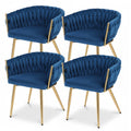 Set of 4 Dining Chairs Velvet Weaving Armchair Blue