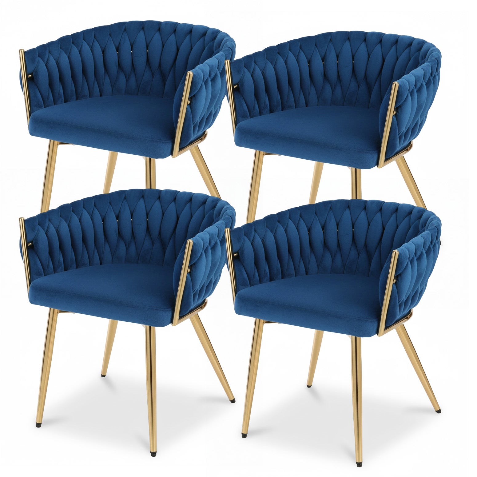 Set of 4 Dining Chairs Velvet Weaving Armchair Blue