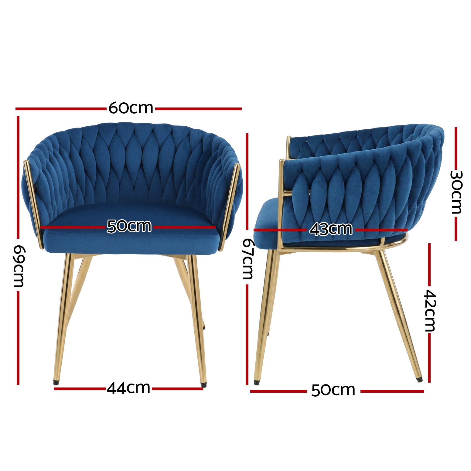 Set of 4 Dining Chairs Velvet Weaving Armchair Blue