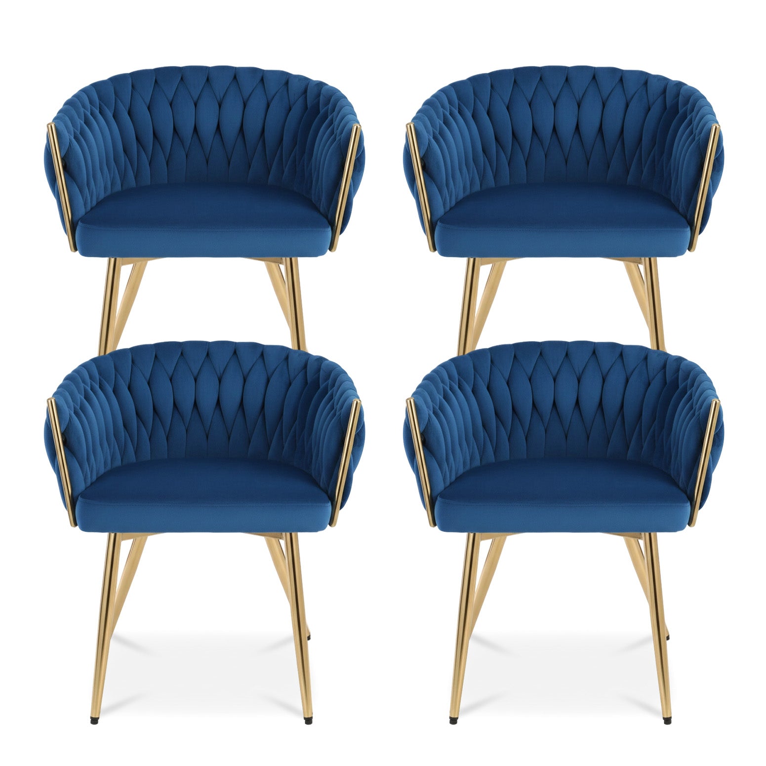 Set of 4 Dining Chairs Velvet Weaving Armchair Blue