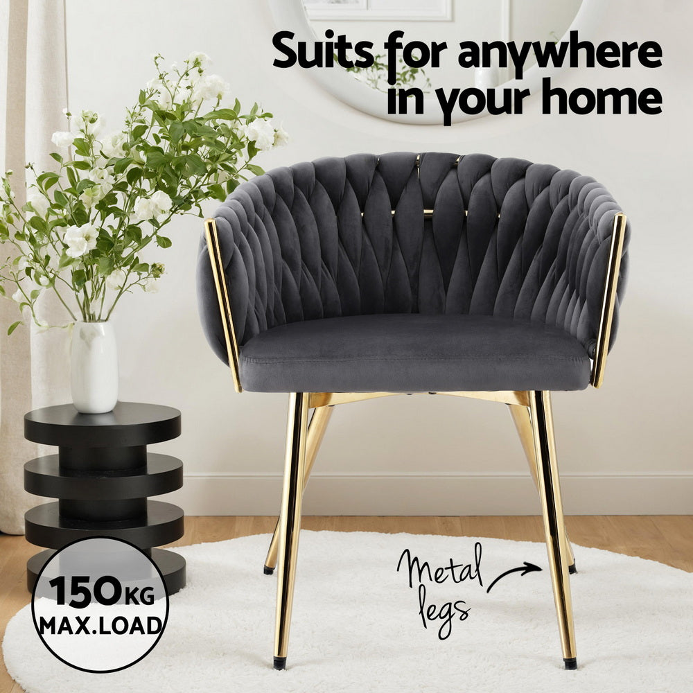 Dining Chair Armchair Cafe Kitchen Lounge Chairs Velvet Weaving Grey