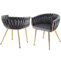 Set of 2 Dining Chairs Velvet Armchair Grey
