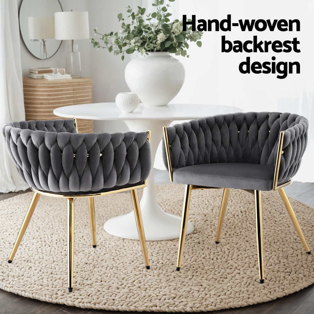 Set of 2 Dining Chairs Velvet Armchair Grey