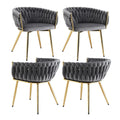 Set of 4 Dining Chairs Velvet Armchair Grey