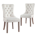Set of 2 Beaumont Button Tufted Velvet Dining Chairs - Beige