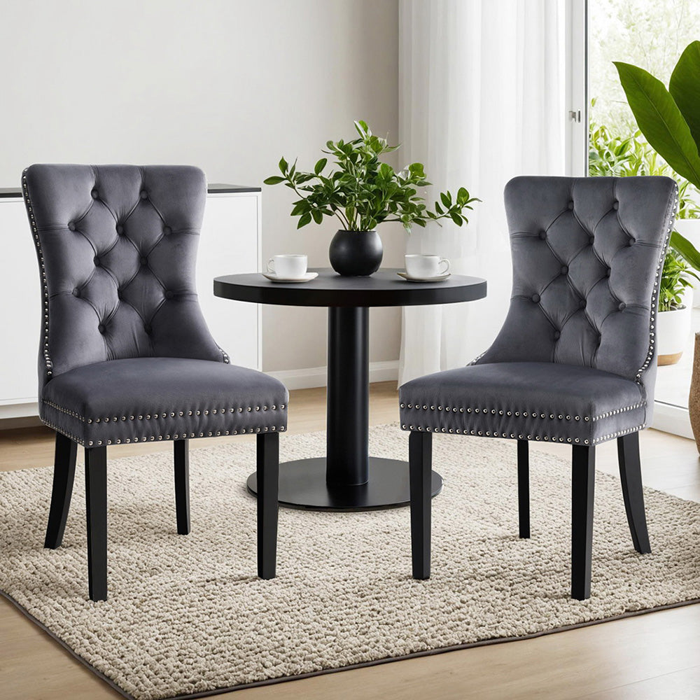 Set of Beaumont Button Tufted Velvet Dining Chairs Grey