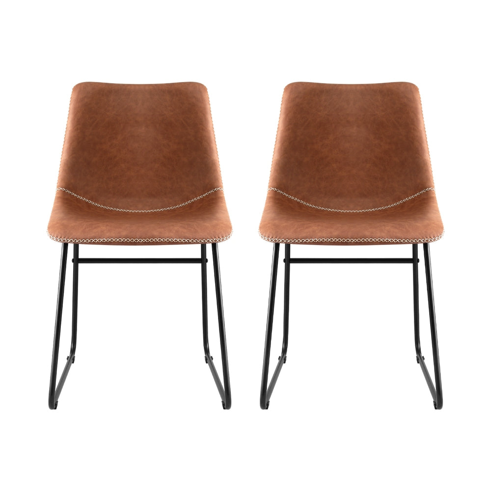Set of 2 Retro Dining Chairs – Brown