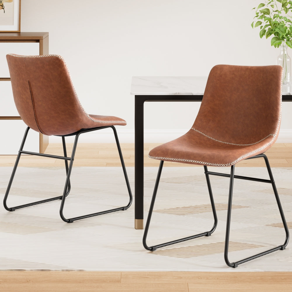 Set of 2 Retro Dining Chairs – Brown