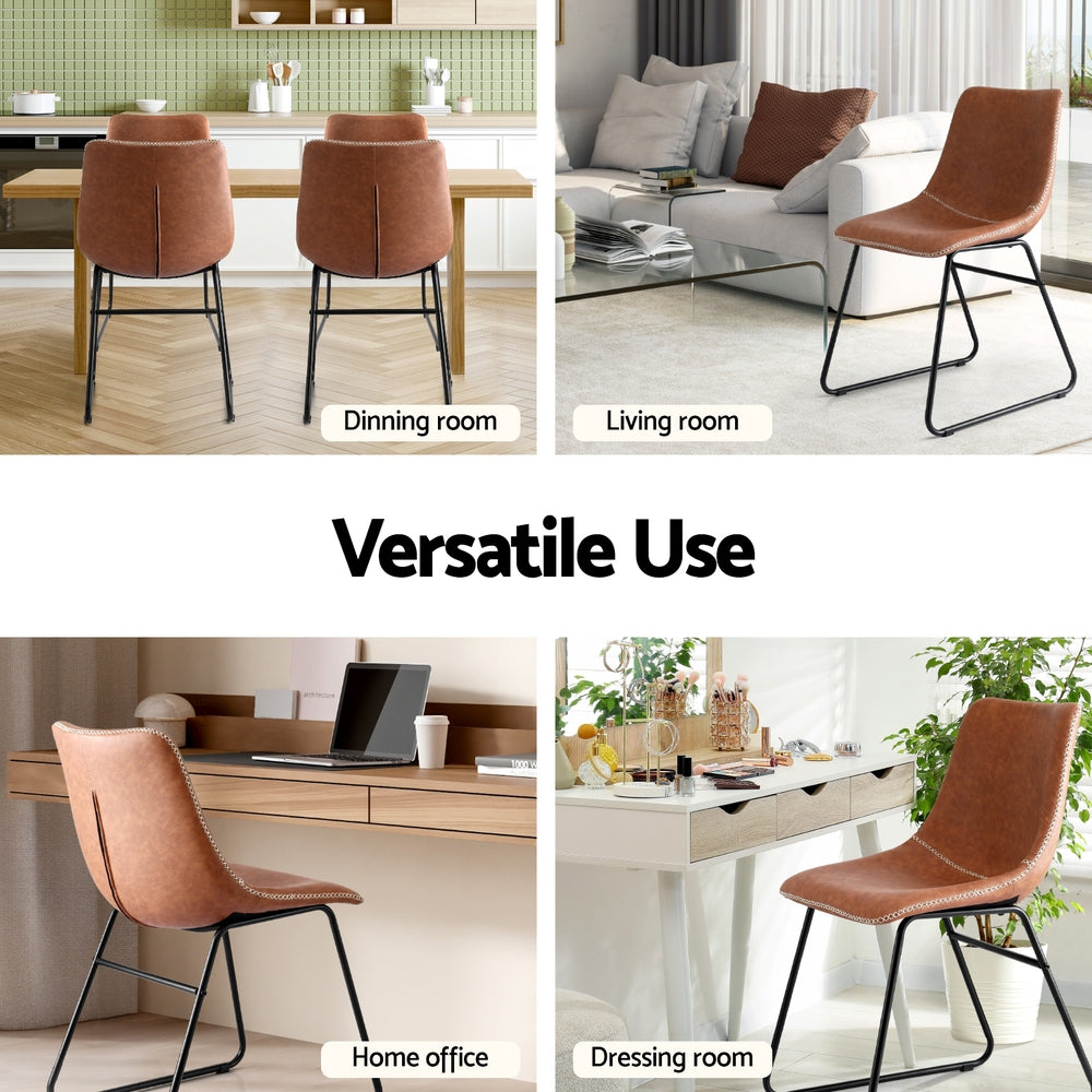 Set of 4 Retro Dining Chairs – Brown