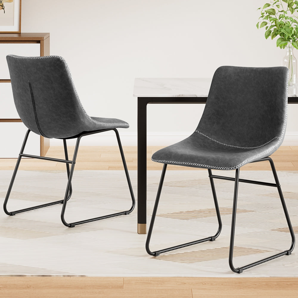 Set of 2 Retro Dining Chairs – Grey