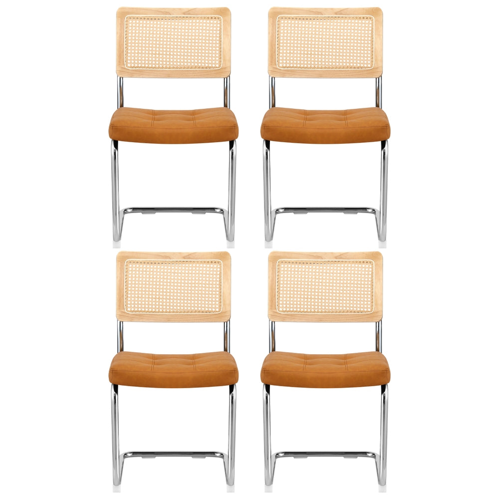 Dining Chairs Set of 4 PU Leather Rattan Cantilever Brown