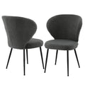 Set of 2 Dining Chairs Sherpa Boucle Wing Back Grey