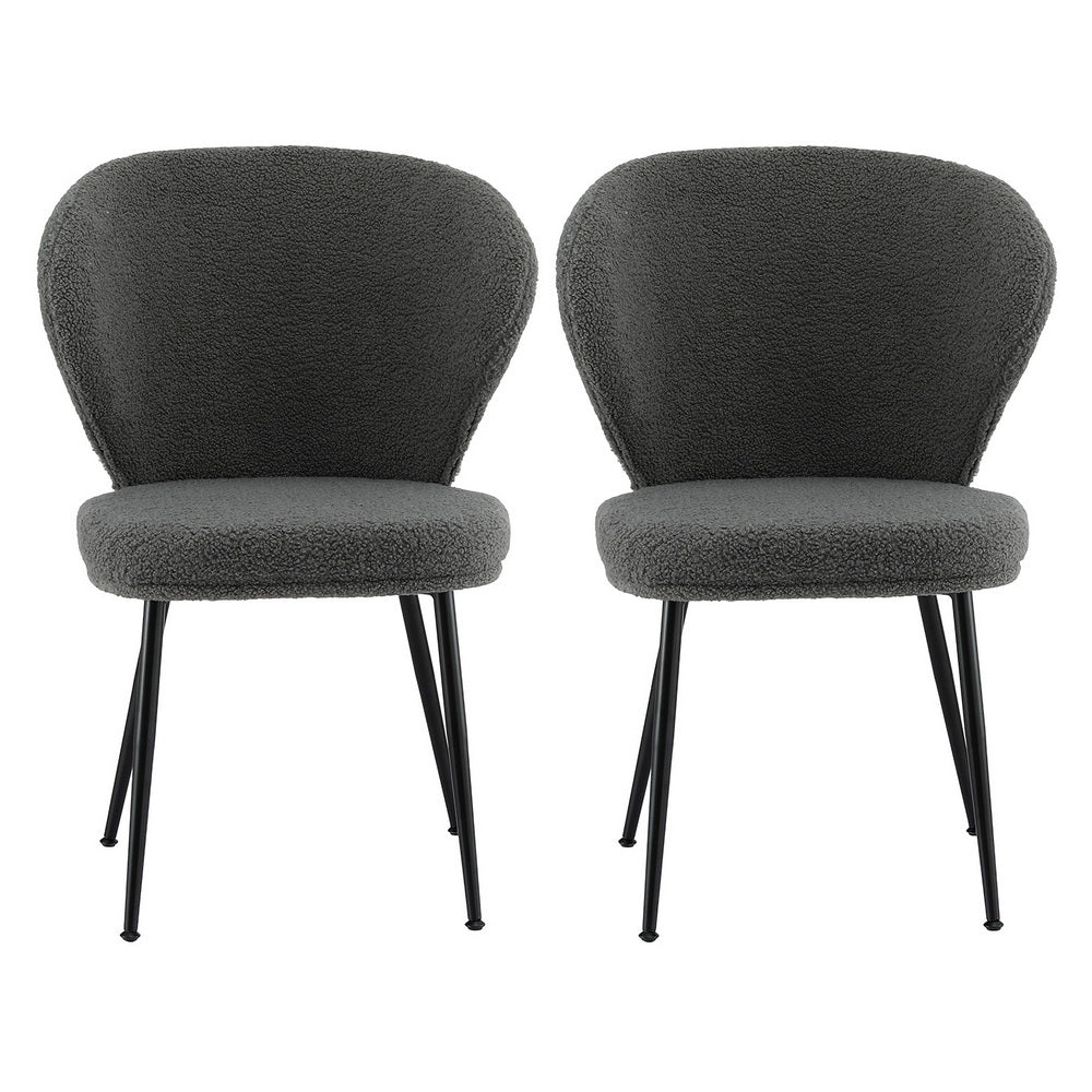 2x Dining Chairs Sherpa Boucle Wing Back Grey