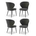 Set of 4 Dining Chairs Sherpa Boucle Wing Back Grey