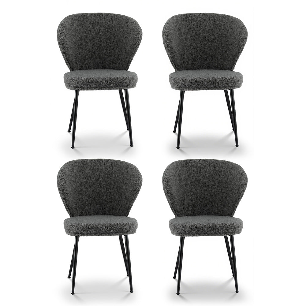4x Dining Chairs Sherpa Boucle Wing Back Grey