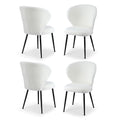 Set of 4 Dining Chairs Sherpa Boucle Wing Back White