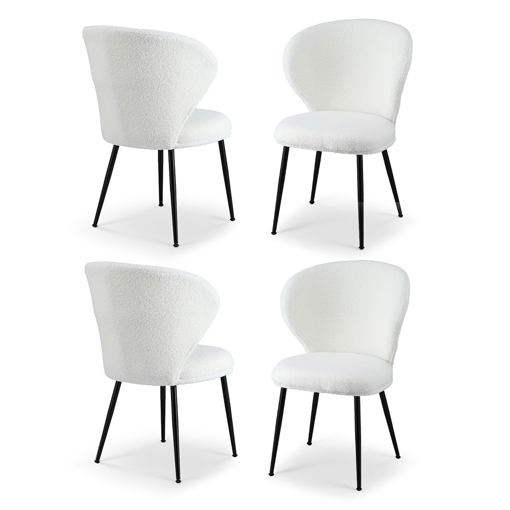 4x Dining Chairs Sherpa Boucle Wing Back White