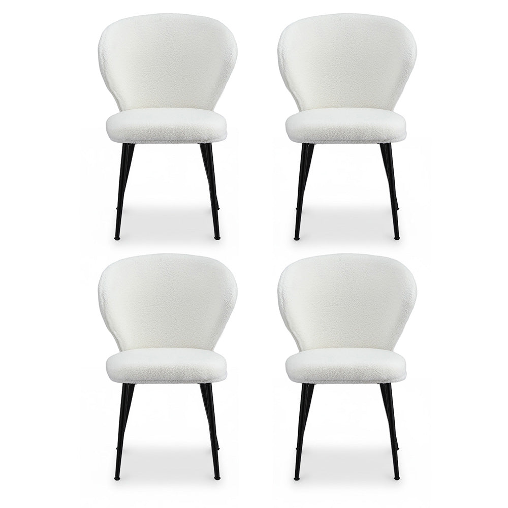 4x Dining Chairs Sherpa Boucle Wing Back White