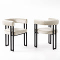 Set of 2 Velvet Upholstered Barrel Dining Chairs with Curved Armrests - Beige