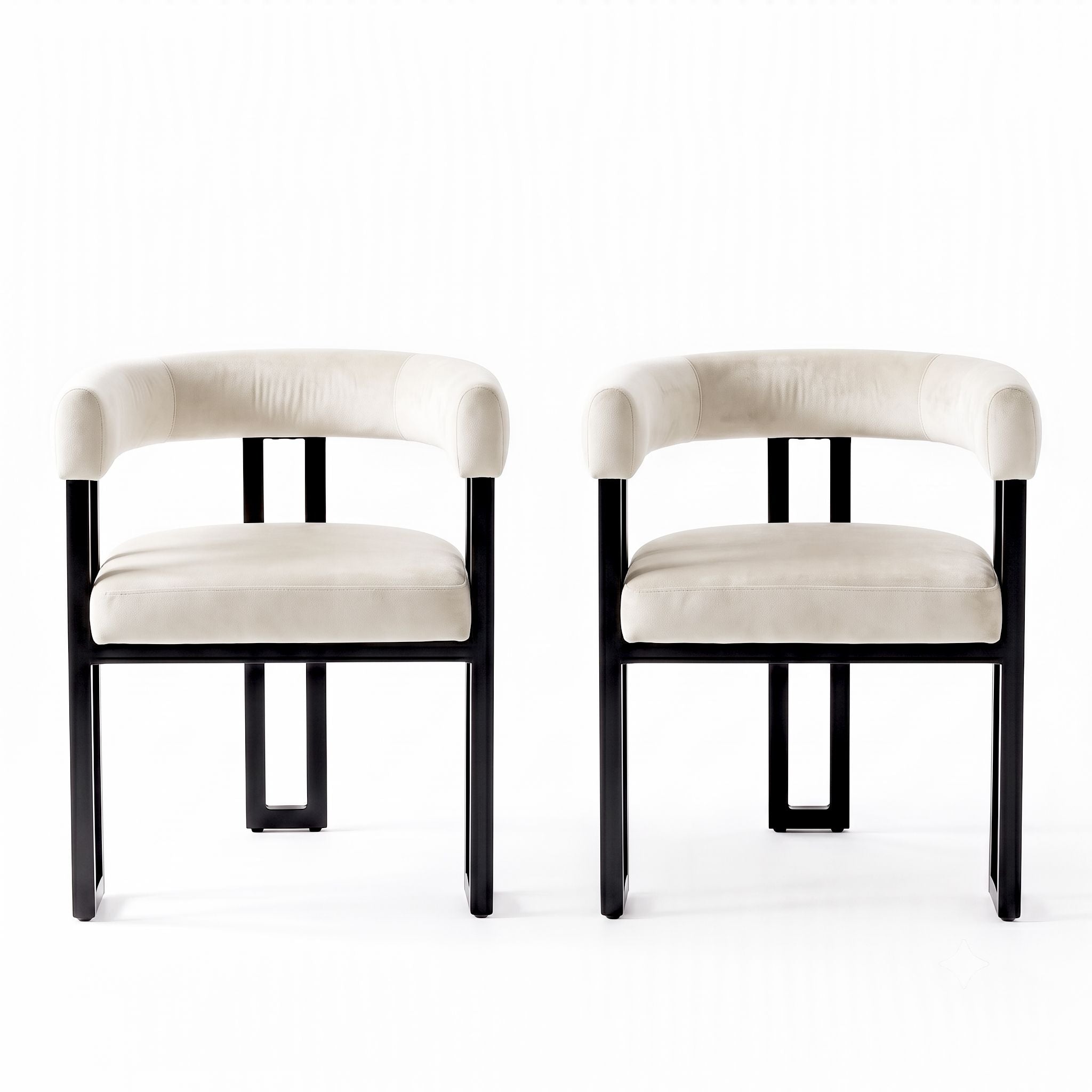 Set of 2 Velvet Upholstered Barrel Dining Chairs with Curved Armrests - Beige