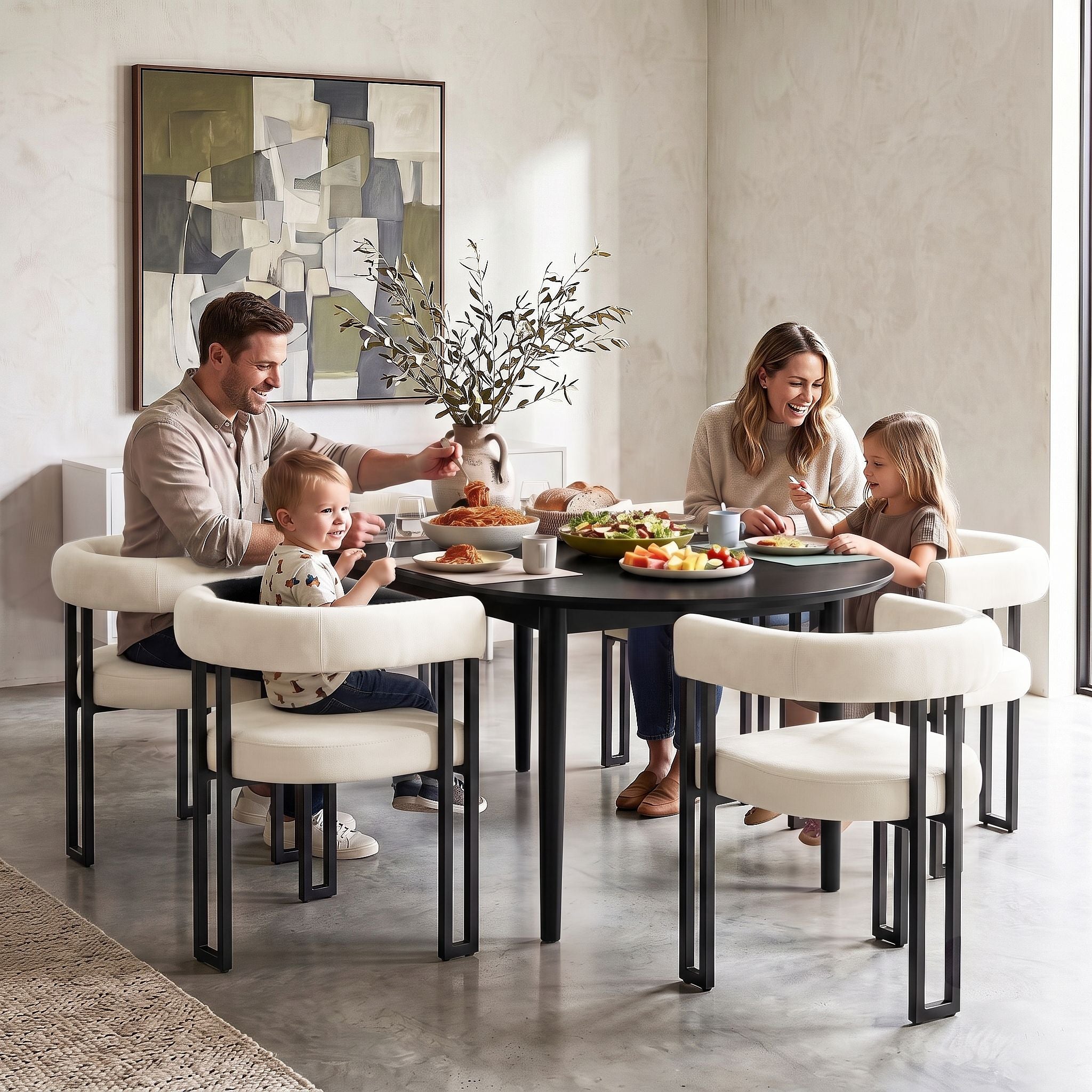 Set of 2 Velvet Upholstered Barrel Dining Chairs with Curved Armrests - Beige