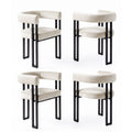 Set of 4 Velvet Upholstered Barrel Dining Chairs with Curved Armrests - Beige