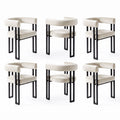 Set of 6 Velvet Upholstered Barrel Dining Chairs with Curved Armrests - Beige